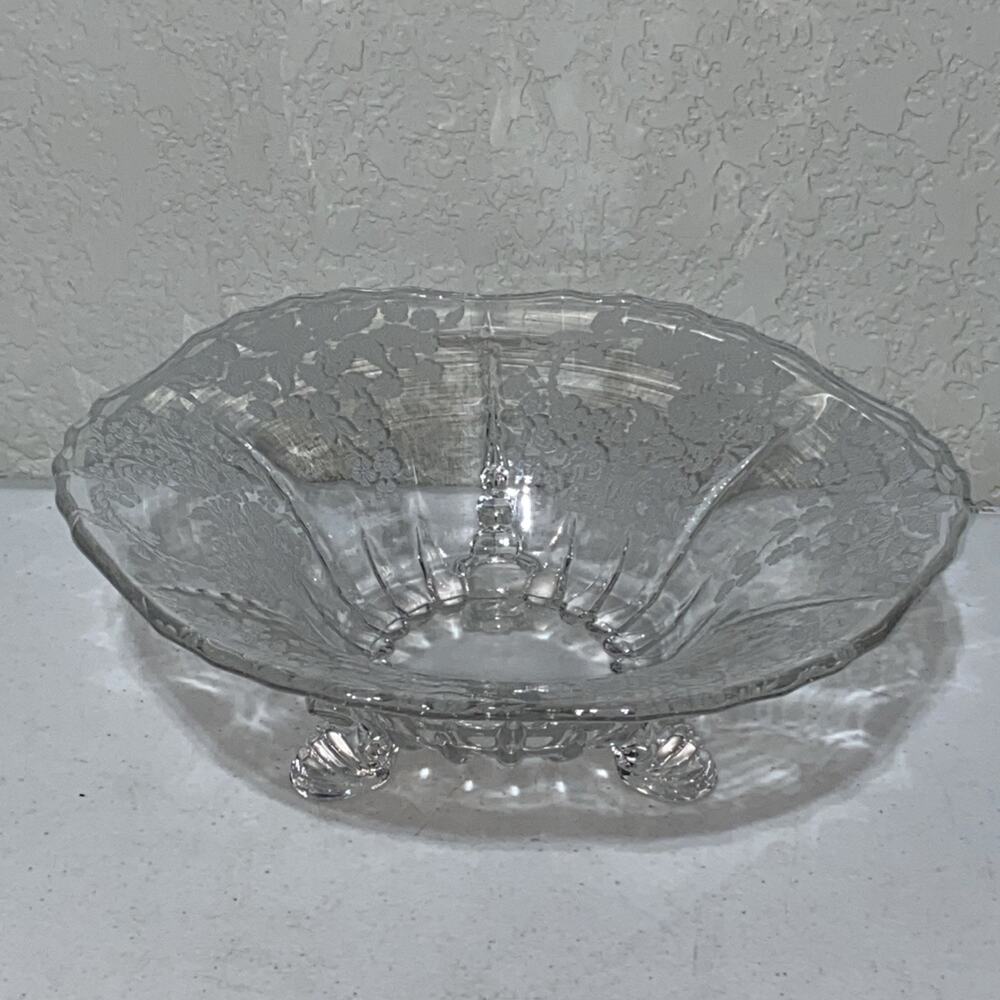 VTG New Martinsville‎ Radiance Pattern Prelude Etched 3 Footed Round Bowl 10.5”